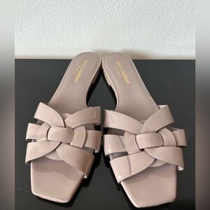 YSL Taupe Patent Leather Flat Sandals size 37